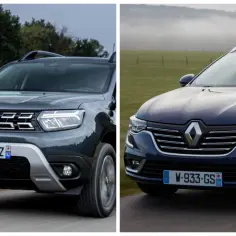 Dwa SUV-y: szary Dacia Duster i granatowy Renault jadące w stronę widza.