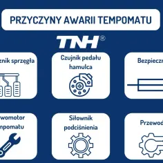 Przyczyny awarii tempomatu: wyłącznik sprzęgła, czujnik pedału hamulca, bezpiecznik, serwomotor tempomatu, siłownik podciśnienia, przewody.